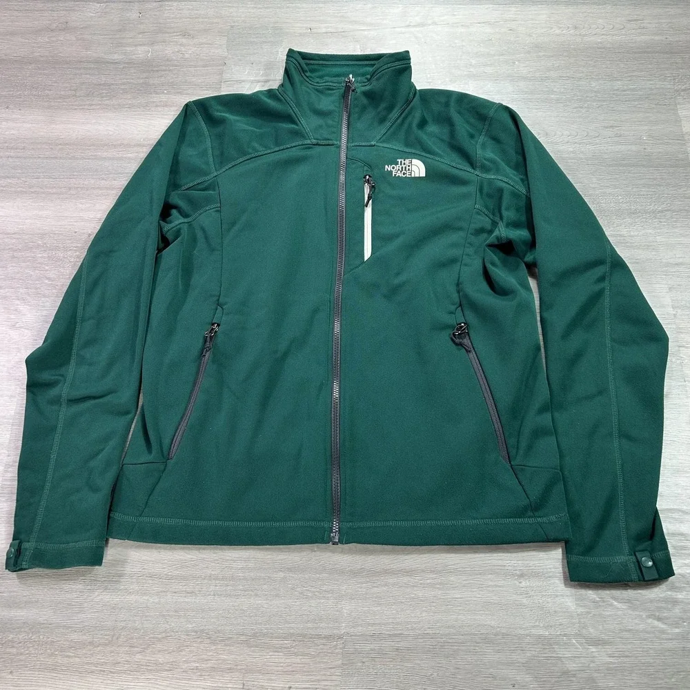 The North Face Jacket Mens Medium Green‎ Softshell Full Zip Hiking Outdoor Lined